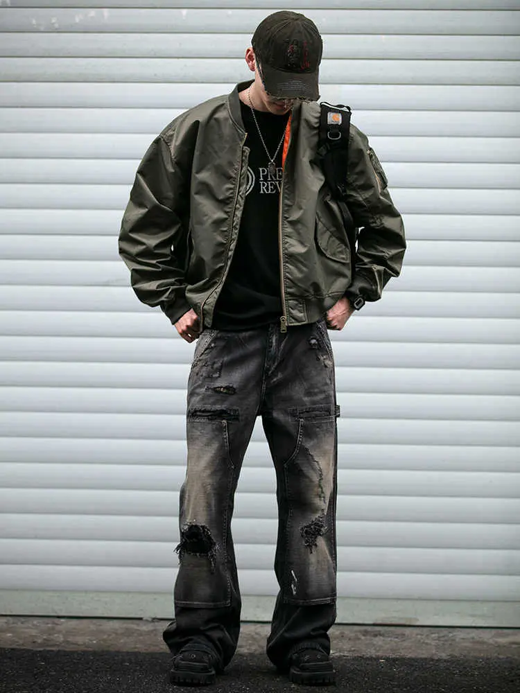 American MA-1 Bomber Jacket For Men Women Trendy Oversized Cropped Casual Couple Coat Baseball Style Outerwear Unisex Streetwear