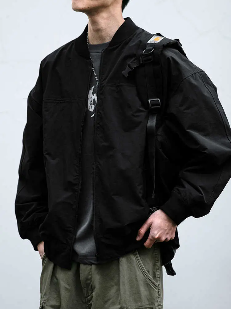 Mens Japanese Korean Style Bomber Jacket Trendy Baseball Collar Short Workwear Coat Spring Autumn Outdoor Fashion Casual Jacket