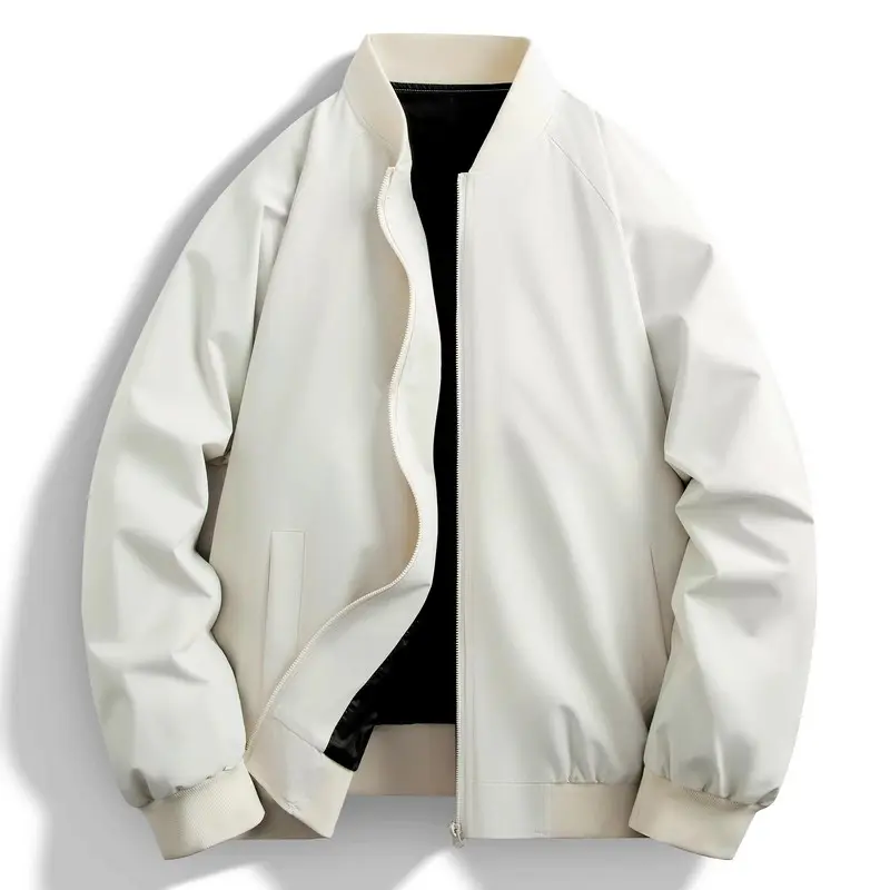 Spring Autumn Men's Casual Jackets Windproof Bomber Jacket Solid Color Stand Collar Fashion Baseball Outerwear Coat Plus Size