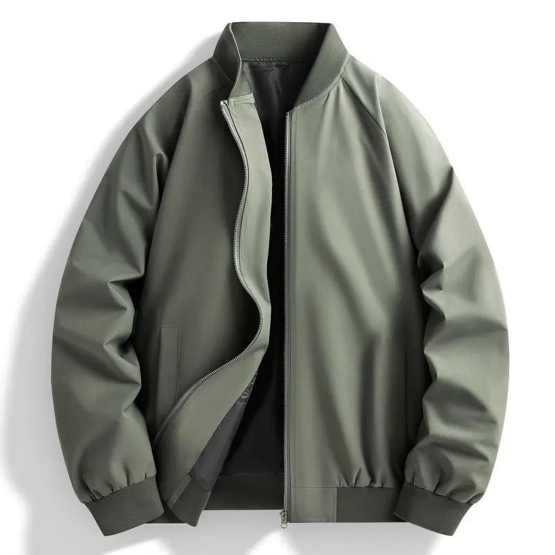 Spring Autumn Men's Casual Jackets Windproof Bomber Jacket Solid Color Stand Collar Fashion Baseball Outerwear Coat Plus Size
