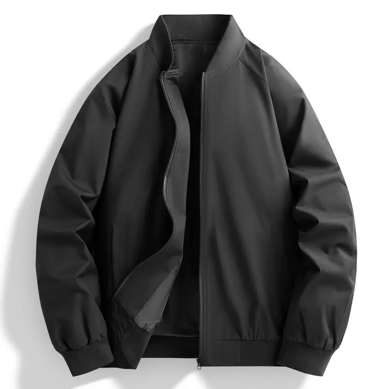 Spring Autumn Men's Casual Jackets Windproof Bomber Jacket Solid Color Stand Collar Fashion Baseball Outerwear Coat Plus Size