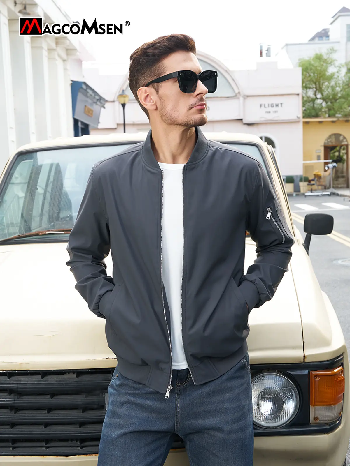 MAGCOMSEN Windproof Bomber Jacket Mens Lightweight Plaid Lined Casual Jacket Zip Up Flight Jacket WIndbreakers Spring Fall