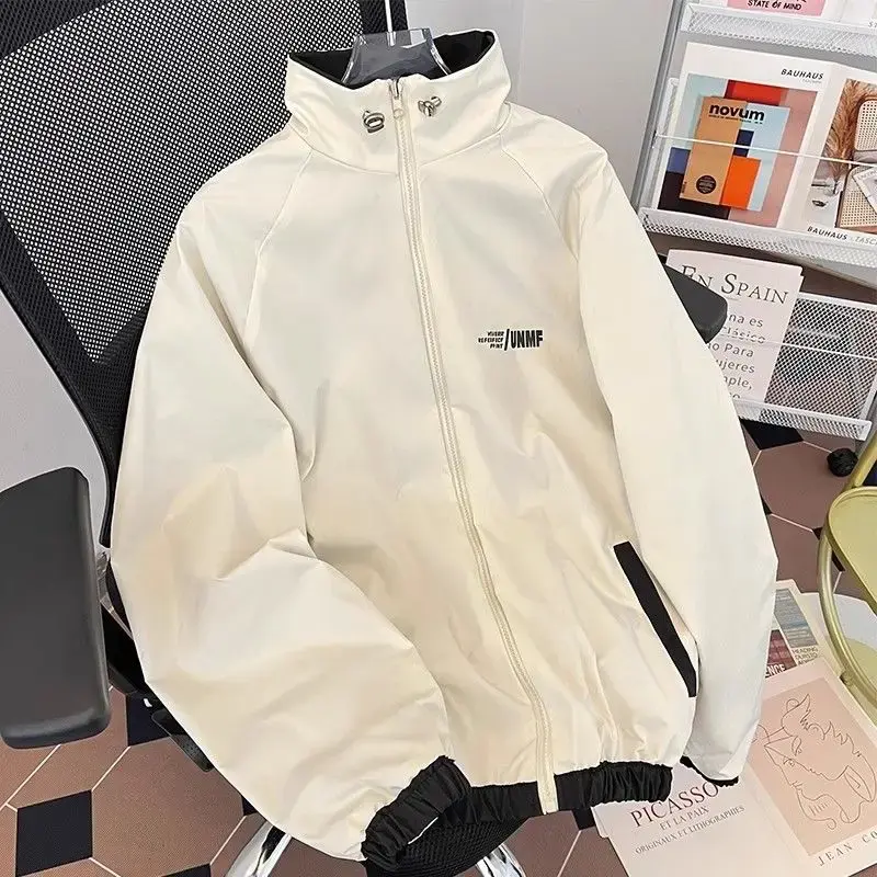 Men's Women's Jackets Spring Autumn Zip Up Sweatshirt Reversible Wear Long Sleeve Windbreaker Waterproof Outerwear Couple Jacket