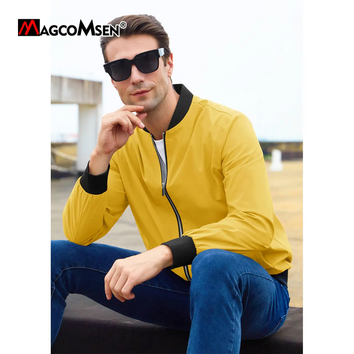 MAGCOMSEN Men‘s Aviator Jacket Lightweight Full Zip Stylish Casual Jackets Spring Windbreaker Coat Travle Work Jackets