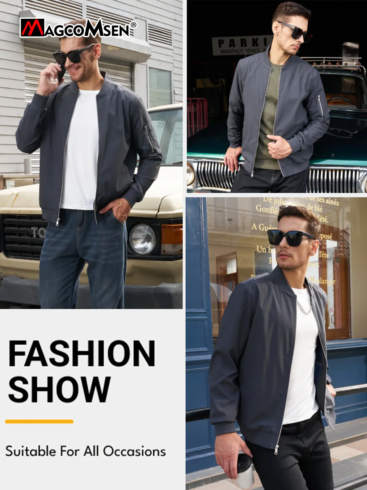 MAGCOMSEN Windproof Bomber Jacket Mens Lightweight Plaid Lined Casual Jacket Zip Up Flight Jacket WIndbreakers Spring Fall