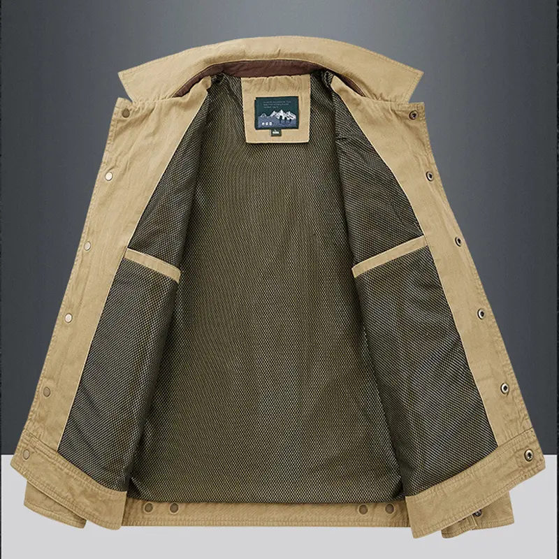 Spring Autumn Men's Cotton Jackets Trendy Men's Fashion Outerwear Windbreaker Coats Men Turn-Down Collar Tactical Jackets 5XL