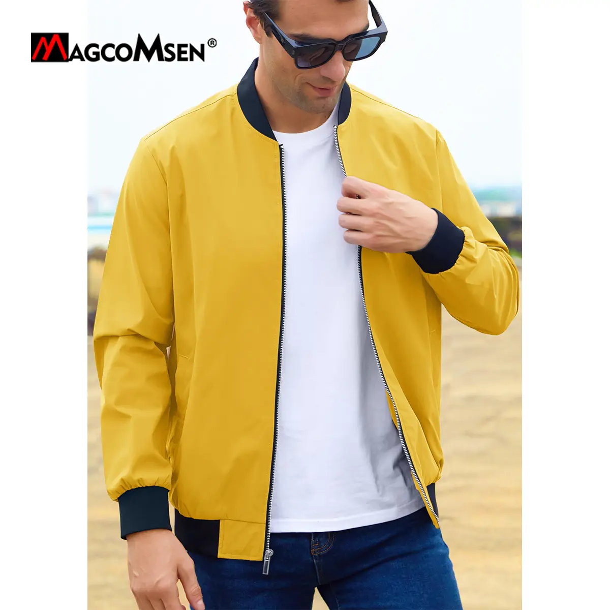 MAGCOMSEN Men‘s Aviator Jacket Lightweight Full Zip Stylish Casual Jackets Spring Windbreaker Coat Travle Work Jackets