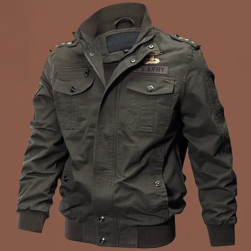 Pure cotton coat men 2025 new spring and autumn stand collar jacket casual all-match pure cotton military shirt cargo trend