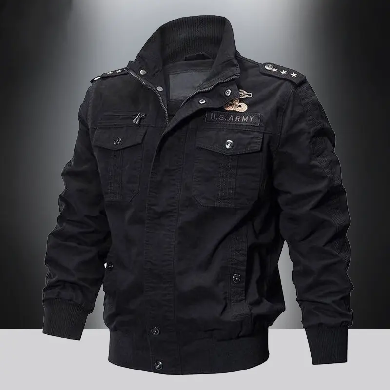 Pure cotton coat men 2025 new spring and autumn stand collar jacket casual all-match pure cotton military shirt cargo trend