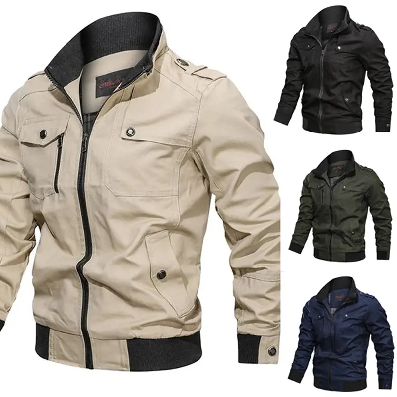 2023 new Pilot Bomber Jacket Coats Mens Cotton Cargo Jackets With Zipper Pockets Retro Casual Work Jacket Male Clothing Outwear