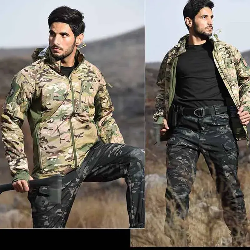 Men's Tactical Jackets Men Warm Windbreaker CP Bomber Lightweight Hooded Cycling Camo Hooded Coat Thick Hunting Clothes