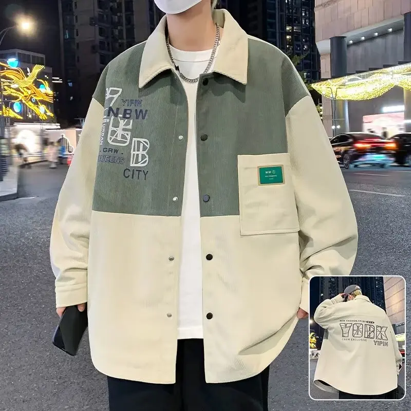 Men's spring and autumn new contrasting lapel jacket men's trendy brand loose casual workwear design sense