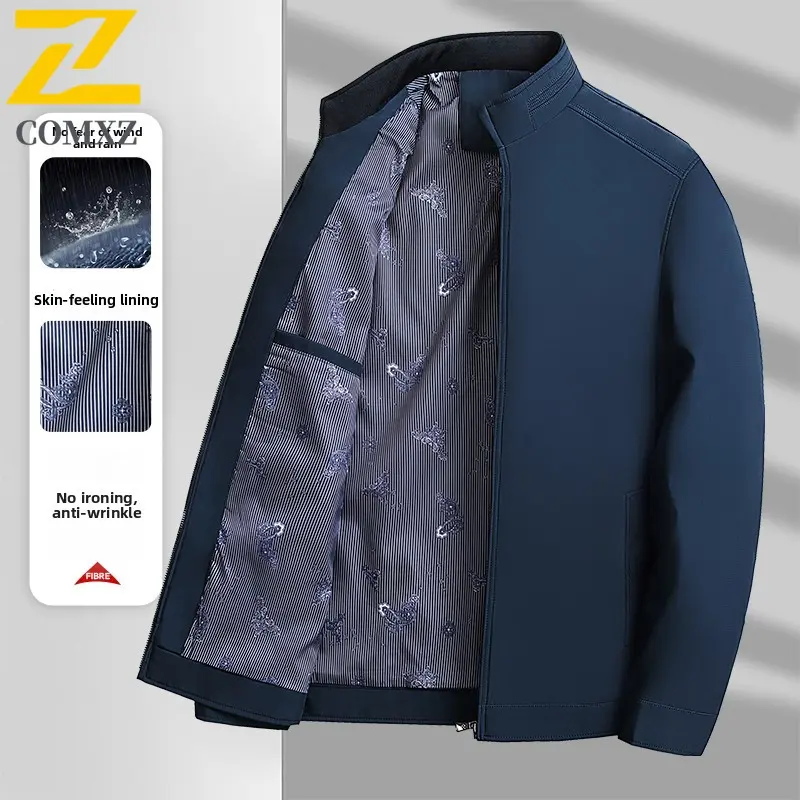2025 Men's Windproof Work Jacket Spring Summer Office Lightweight Casual Coat Lapel Collar Brown Light Jacket Windbreaker Man