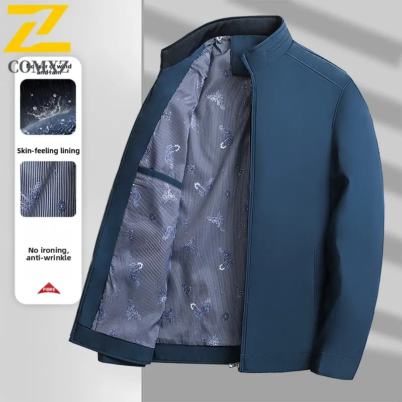 2025 Men's Windproof Work Jacket Spring Summer Office Lightweight Casual Coat Lapel Collar Brown Light Jacket Windbreaker Man