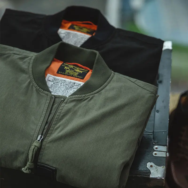 Maden Men's MA-1 Flight Bomber Jackets and T-shirts Vintage Air Pilot Jacket Green Baseball Suit Coat 2 Piece Tops
