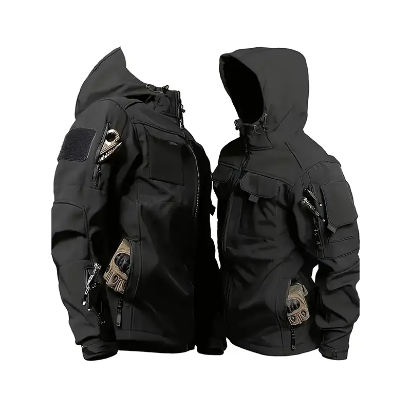 Men Lurker Shark Skin Soft Shell Tactical Jacket Waterproof Fleece Hooded Coat Hunt Clothes Outdoor New Solid Pocket Jacket Men