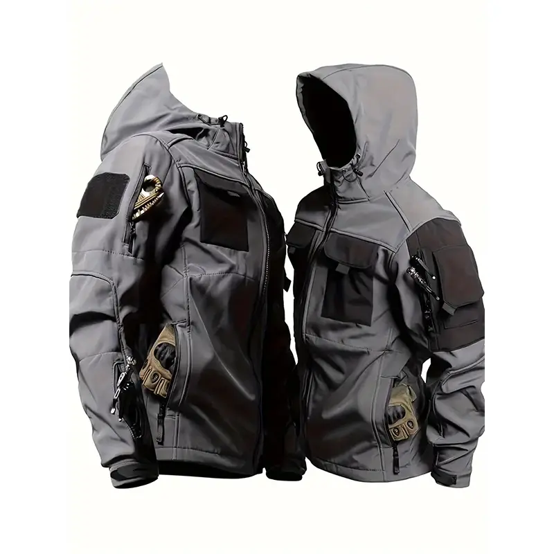 Men Lurker Shark Skin Soft Shell Tactical Jacket Waterproof Fleece Hooded Coat Hunt Clothes Outdoor New Solid Pocket Jacket Men