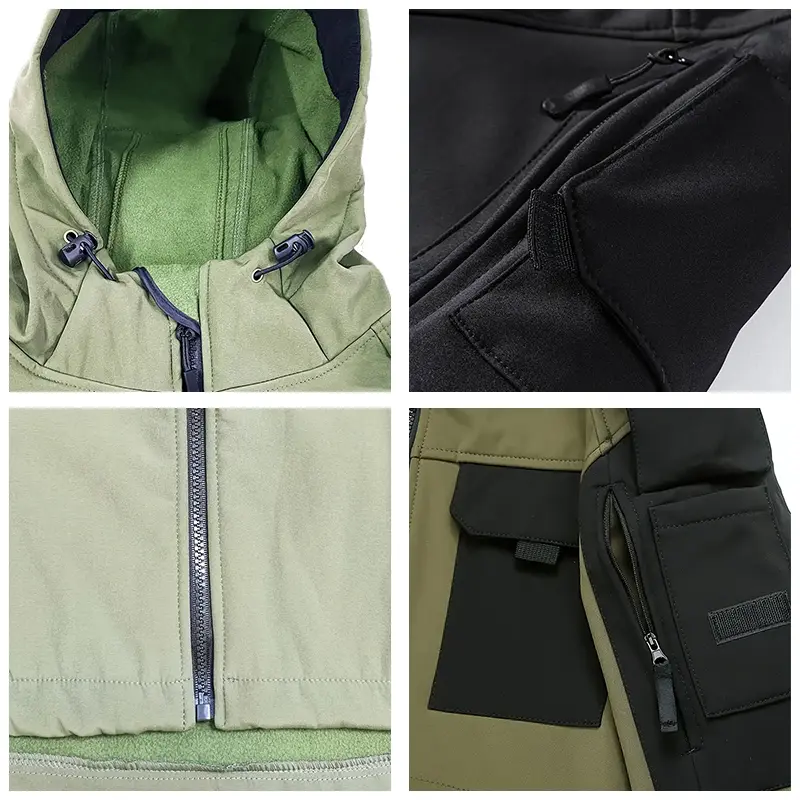 Men Lurker Shark Skin Soft Shell Tactical Jacket Waterproof Fleece Hooded Coat Hunt Clothes Outdoor New Solid Pocket Jacket Men