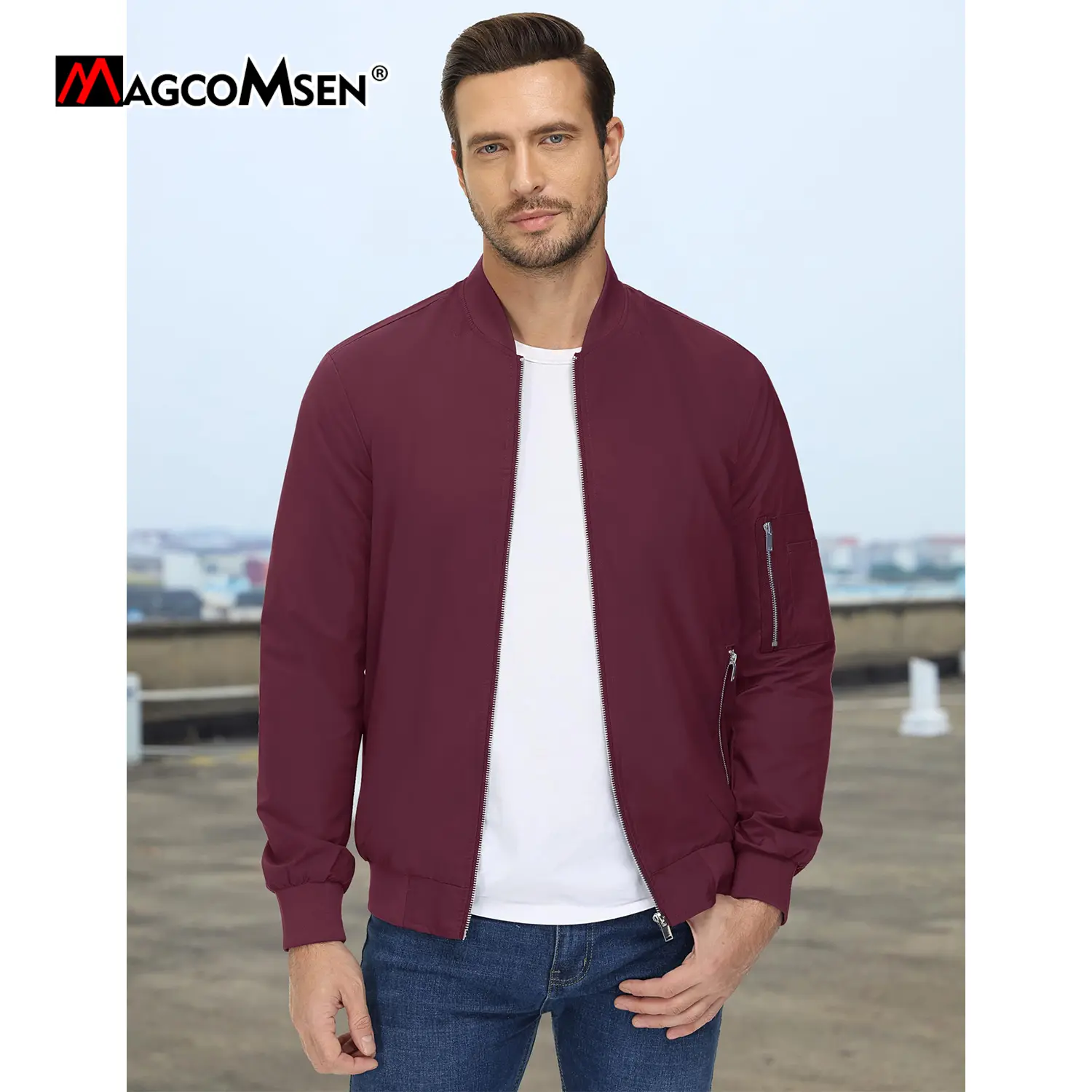 MAGCOMSEN Mens Lightweight Bomber Jackets Spring Autumn Casual Jacket Waterproof Windproof Aviator Jackets Coat Male Windbreaker