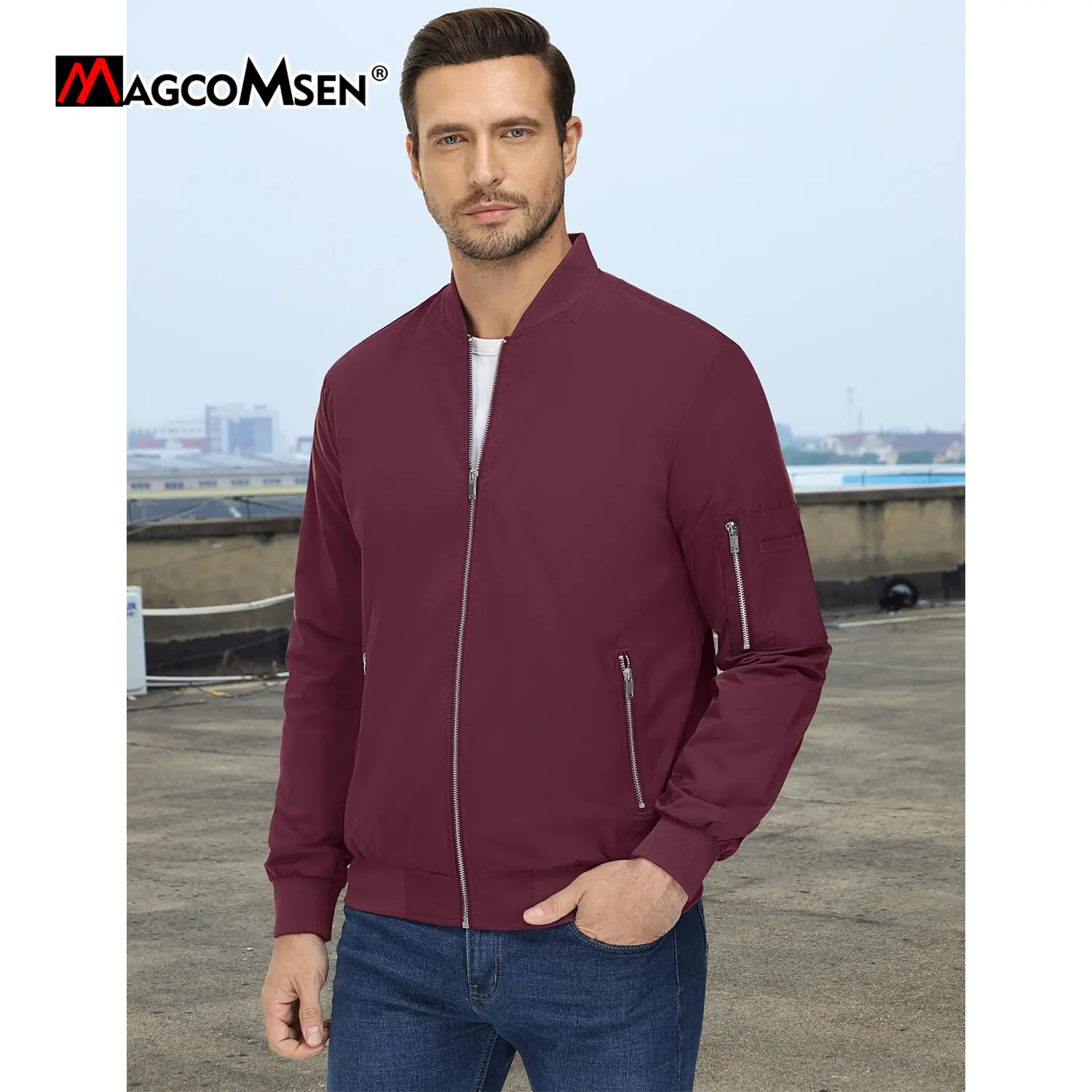 MAGCOMSEN Mens Lightweight Bomber Jackets Spring Autumn Casual Jacket Waterproof Windproof Aviator Jackets Coat Male Windbreaker