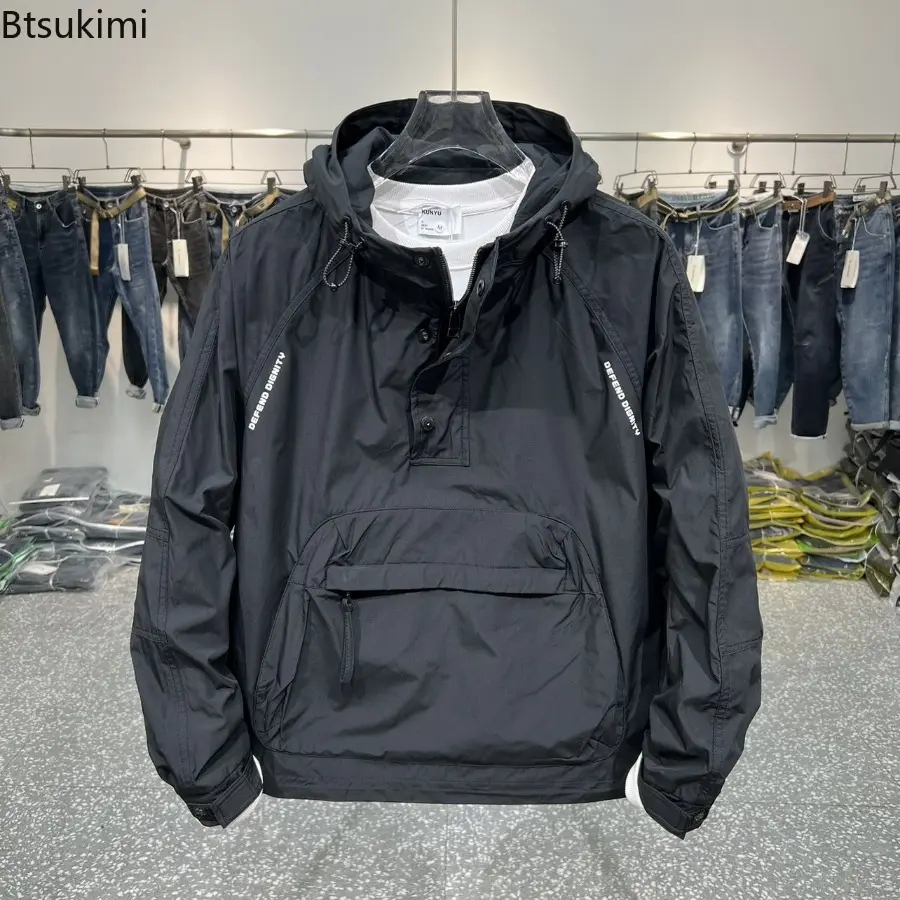 Korean Fashion Jackets for Men Zippered Jacket Hoded Men's Casual Street Multi Pocket Work Jacket Slim Fit Pilot Baseball Suit