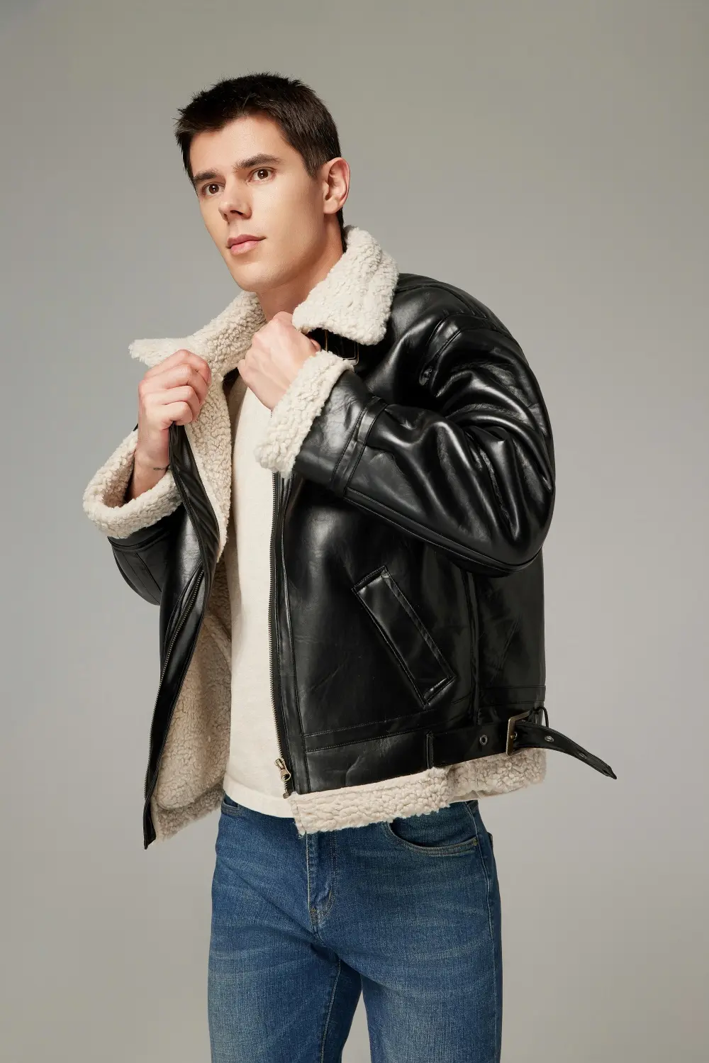 2025fw Vintage B3 pilot Shearling Leather Jacket aviator Flight Fur Winter Bomber Sheepskin Black PU Jacket for Men