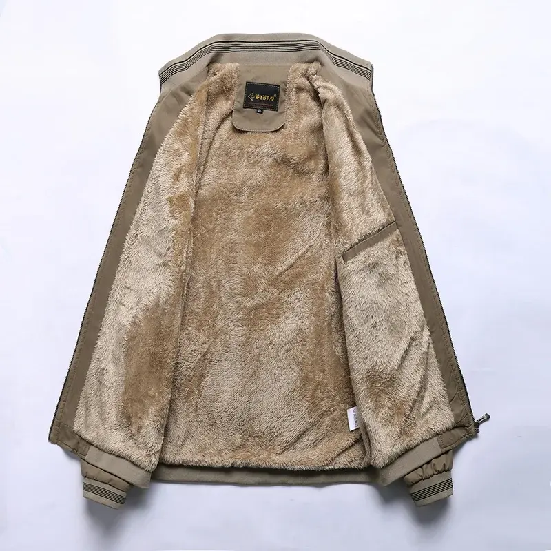 Fashion Aviator Jacket Baseball Jacket Autumn And Winter New coats Fleece Thickened jackets Warm Solid Color Zipper Top Men's