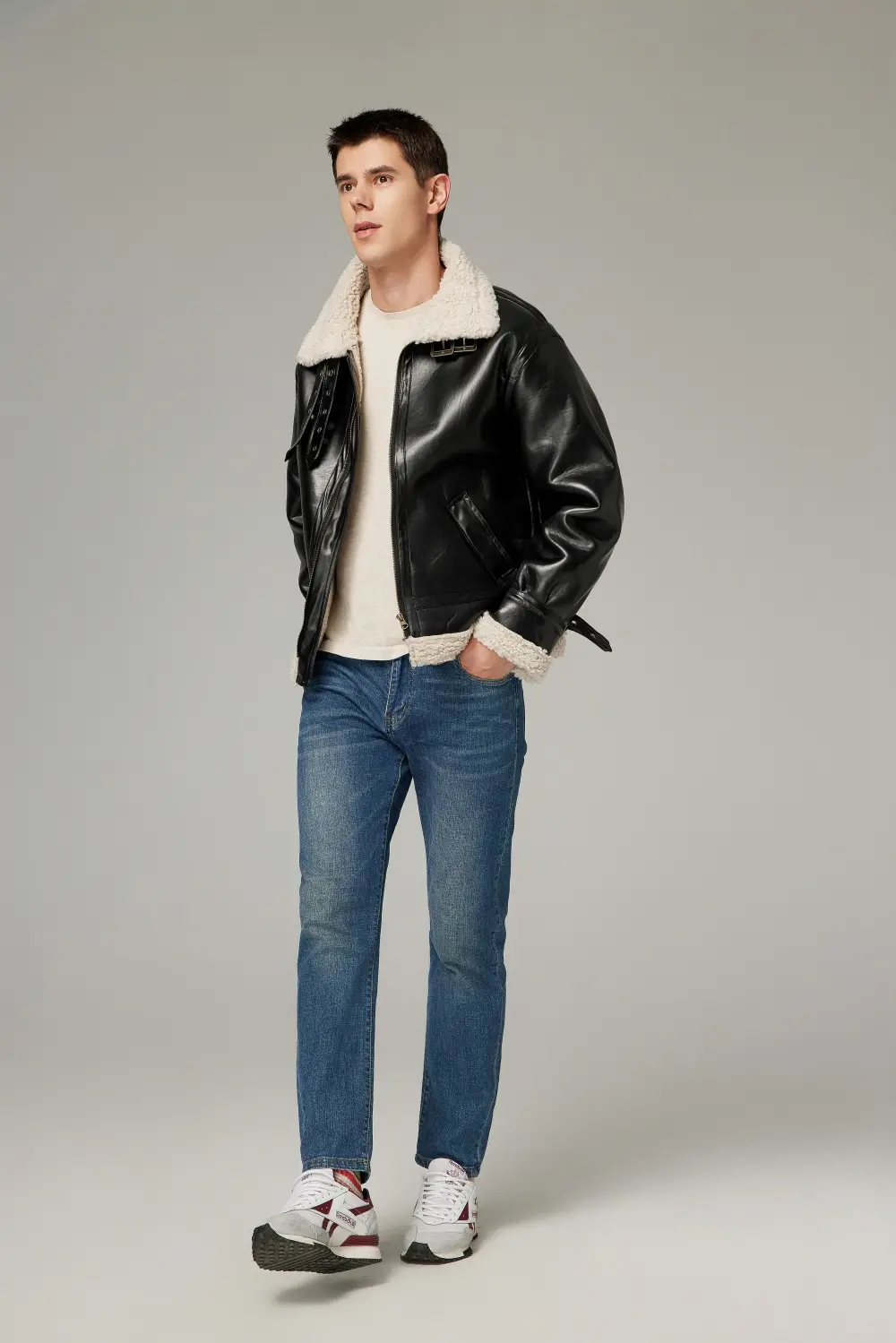 2025fw Vintage B3 pilot Shearling Leather Jacket aviator Flight Fur Winter Bomber Sheepskin Black PU Jacket for Men
