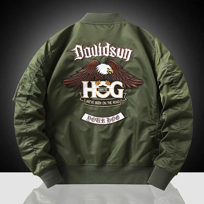 Eagle Flight Jacket Men's Workwear Spring and Autumn Pilot Baseball uniform Tactical Flight Suit Embroidered Heavy Industry Blac