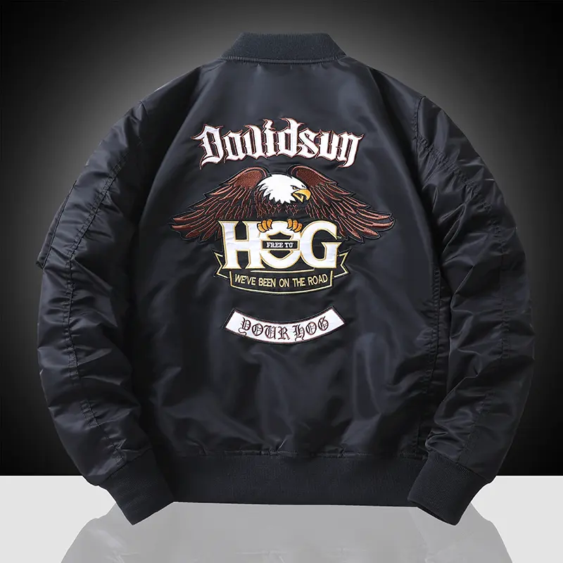 Eagle Flight Jacket Men's Workwear Spring and Autumn Pilot Baseball uniform Tactical Flight Suit Embroidered Heavy Industry Blac
