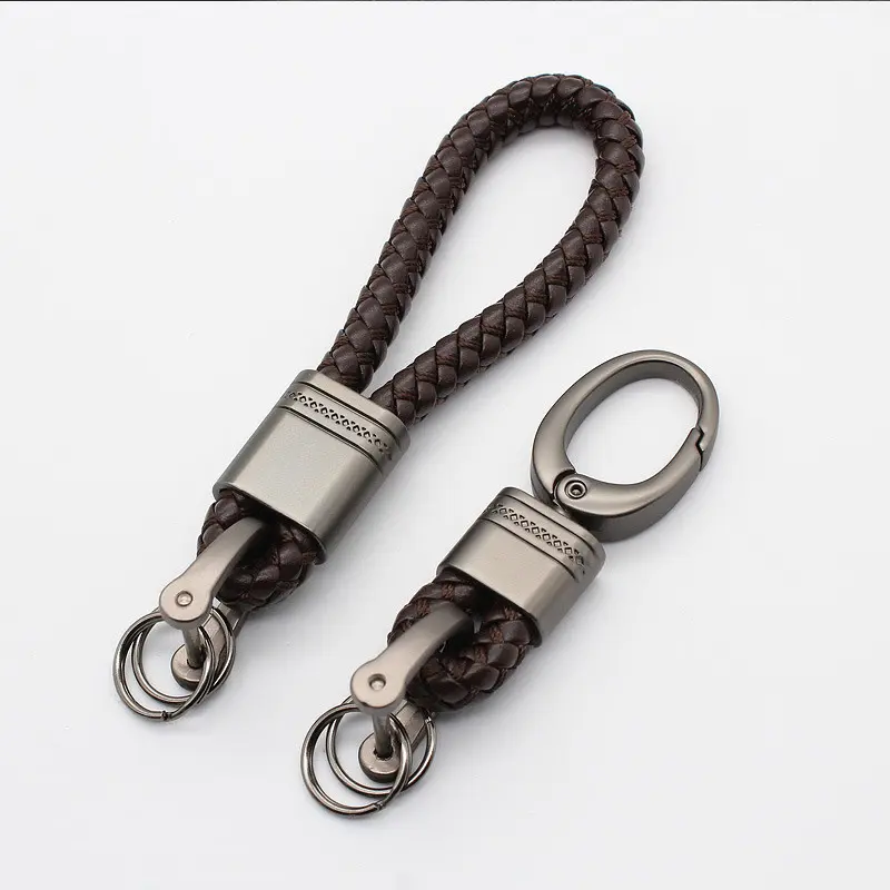 Trendy Hand-woven Leather Car Key Ring Men Women Rope Key Chain Waist Keychains Charm Metal Key Holder Unisex Fashion Jewelry