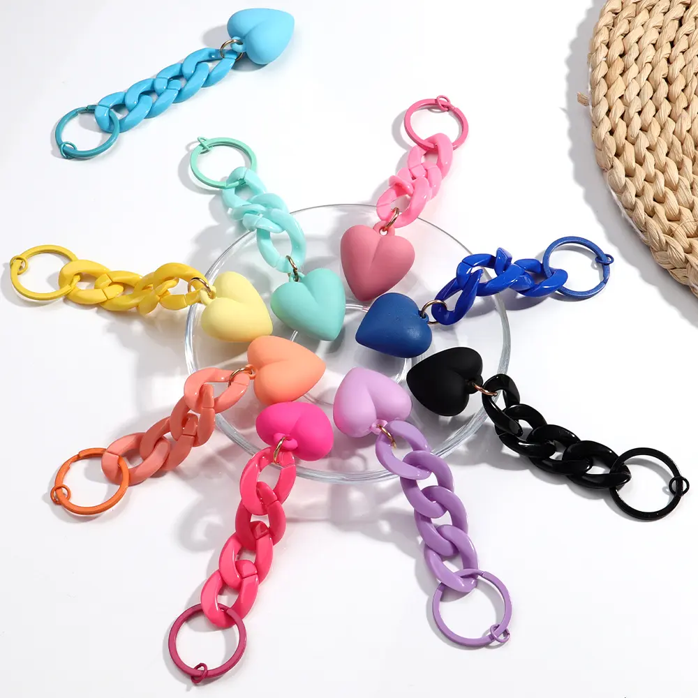 Handmade Heart Keychain Acrylic Plastic Link Chain Key Ring For Women Girls Handbag Pendant Accessorie Car Keys Jewelry Gifts