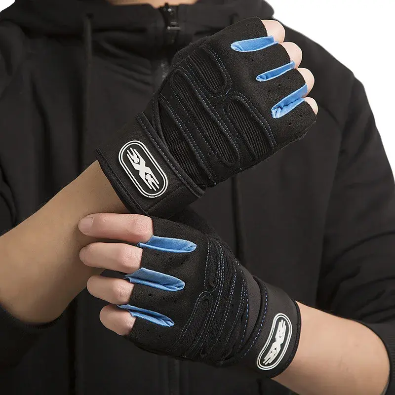 Fitness Gym Gloves for Men Women Wrist Guard Outdoor Sports Cycling Hiking Exercise Training Workout Long Wrist Fingerless Glove