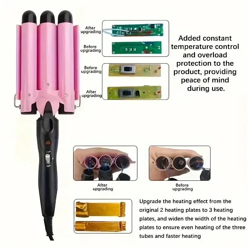 3-Barrel HairCurlerwithAdjustable25mm Waves,FastHeatingforLongorShort Hair, BeachWave Maker IntuitiveHairTool AdjustableCurlerr