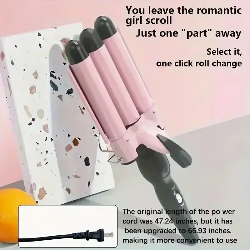 3-Barrel HairCurlerwithAdjustable25mm Waves,FastHeatingforLongorShort Hair, BeachWave Maker IntuitiveHairTool AdjustableCurlerr