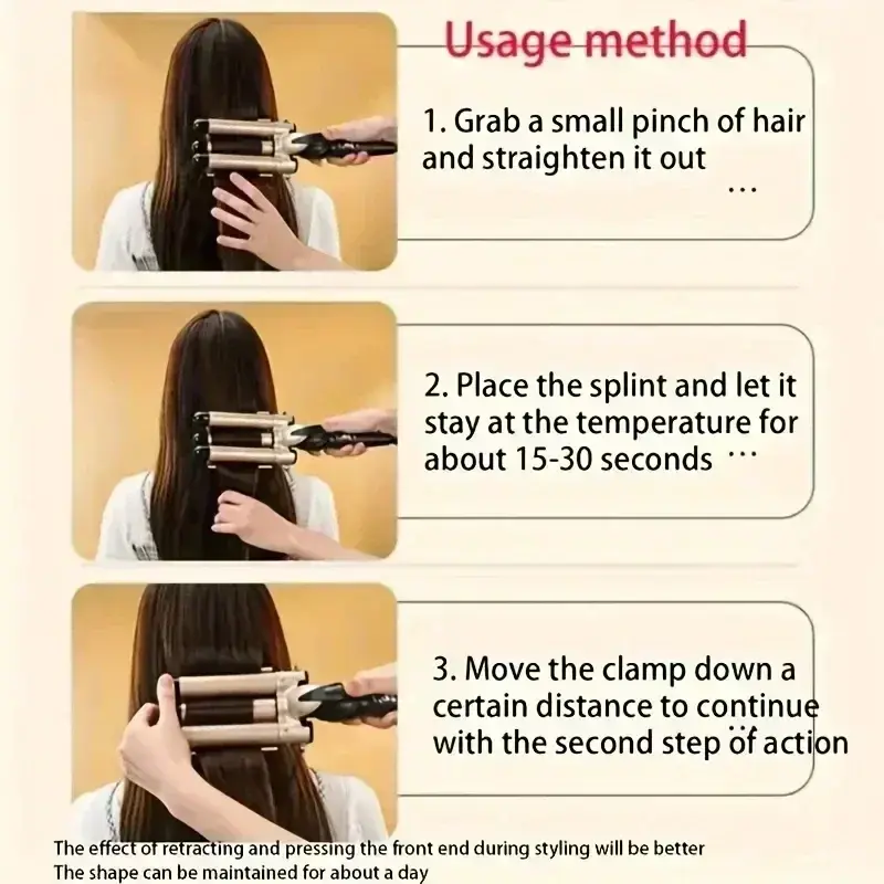 3-Barrel HairCurlerwithAdjustable25mm Waves,FastHeatingforLongorShort Hair, BeachWave Maker IntuitiveHairTool AdjustableCurlerr