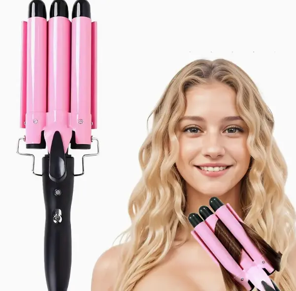 3-Barrel HairCurlerwithAdjustable25mm Waves,FastHeatingforLongorShort Hair, BeachWave Maker IntuitiveHairTool AdjustableCurlerr