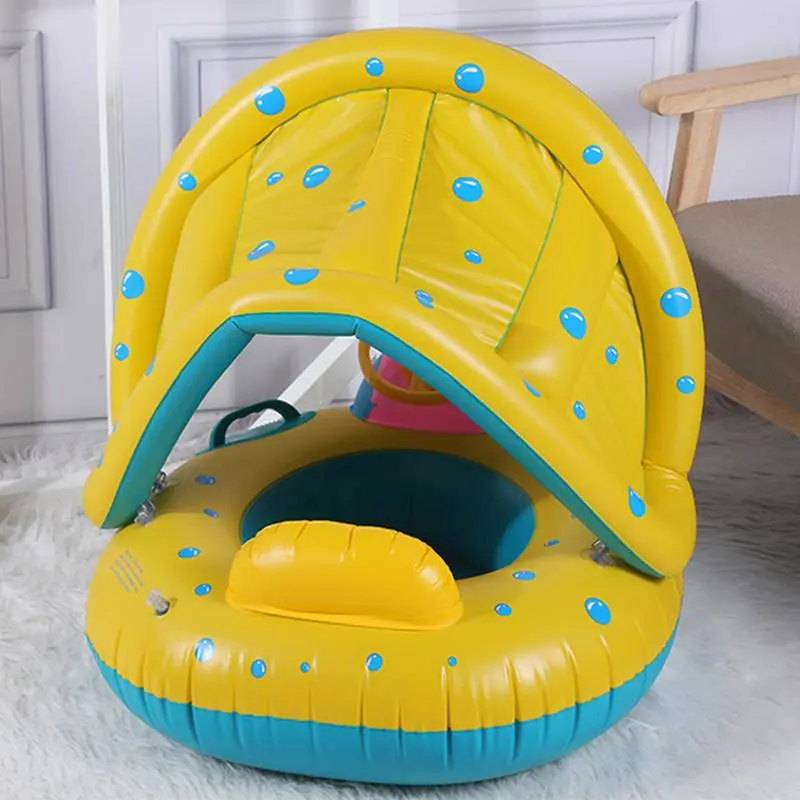 Baby Swim Float Toddler Swim Aid Inflatable Baby Float With Sun Protection Canopy And Console Steering Wheel For Kids Outdoor