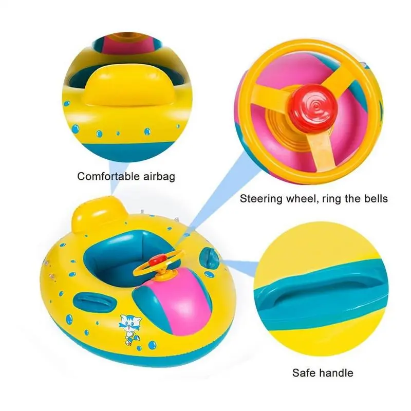 Baby Swim Float Toddler Swim Aid Inflatable Baby Float With Sun Protection Canopy And Console Steering Wheel For Kids Outdoor