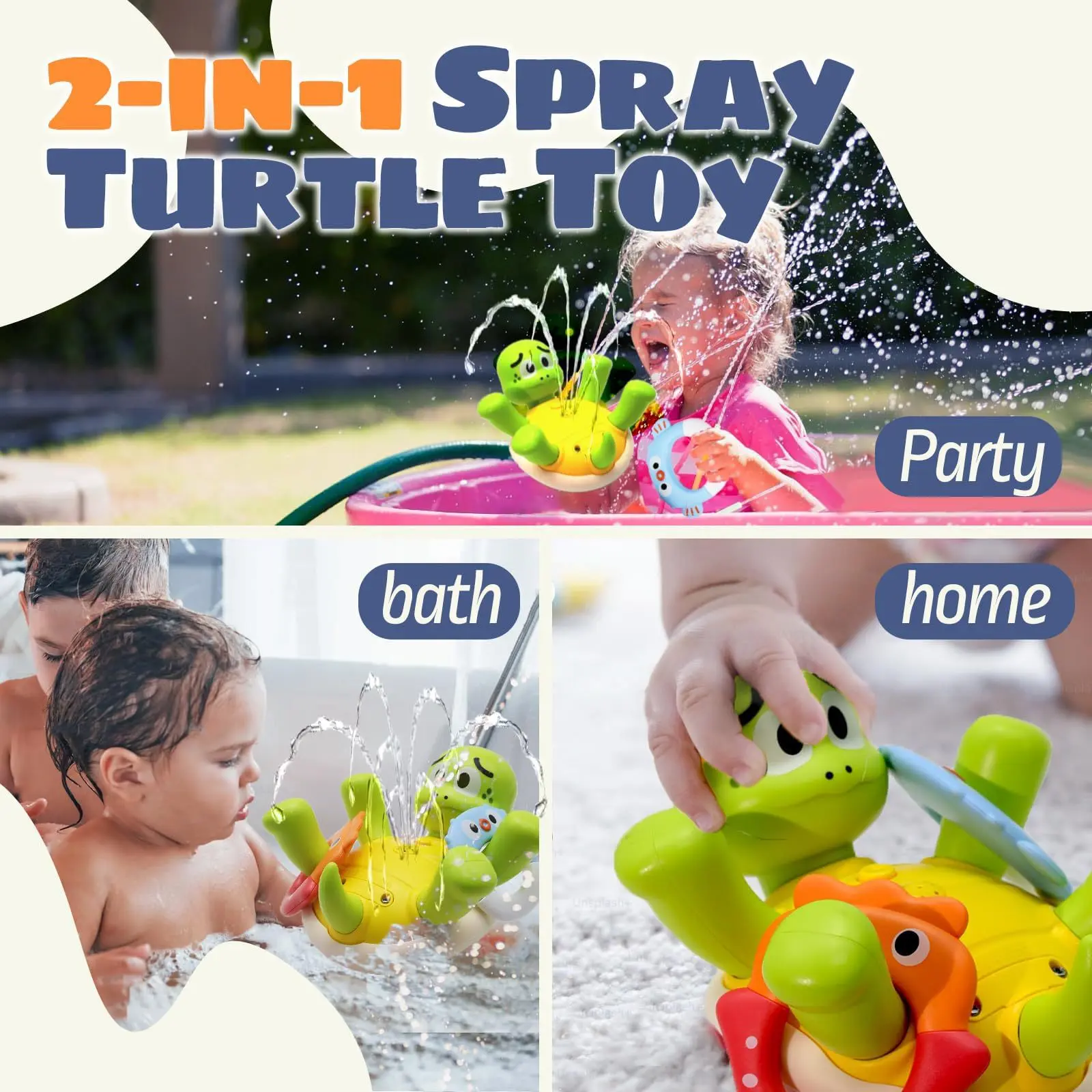 Baby Bath Toys Rechargeable Turtle Bath Toy Sprinkler for Kids Toddler with 5 Rings Bathtub Fountain Spray Toy Mold Gifts
