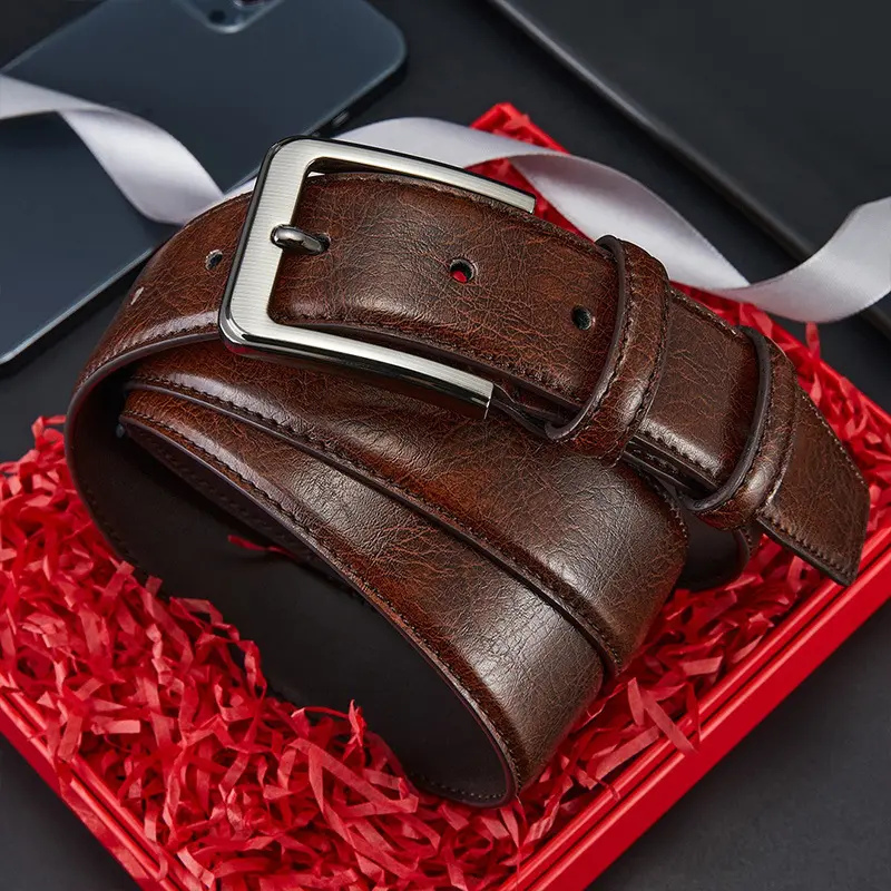 Authentic genuine leather luxury brand men's belt, fashionable business alloy needle buckle belt for men