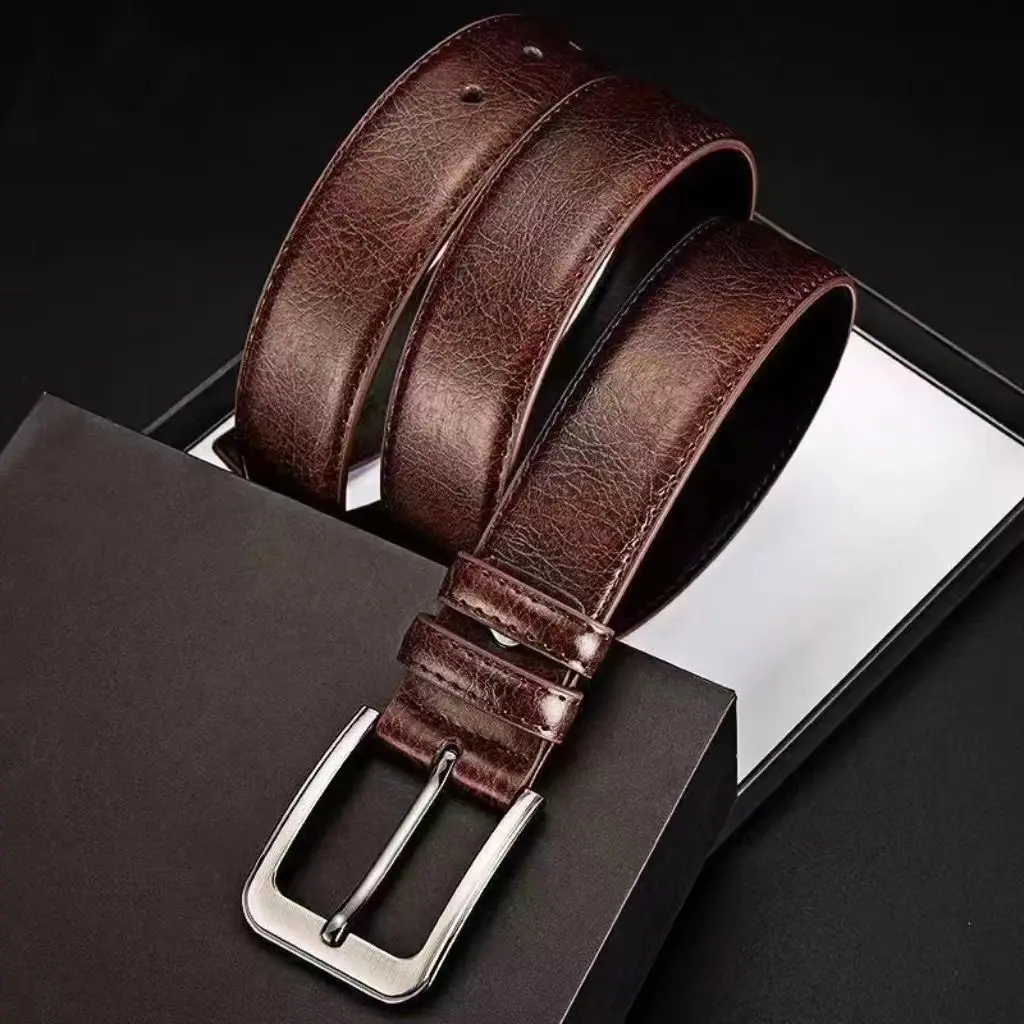 Authentic genuine leather luxury brand men's belt, fashionable business alloy needle buckle belt for men