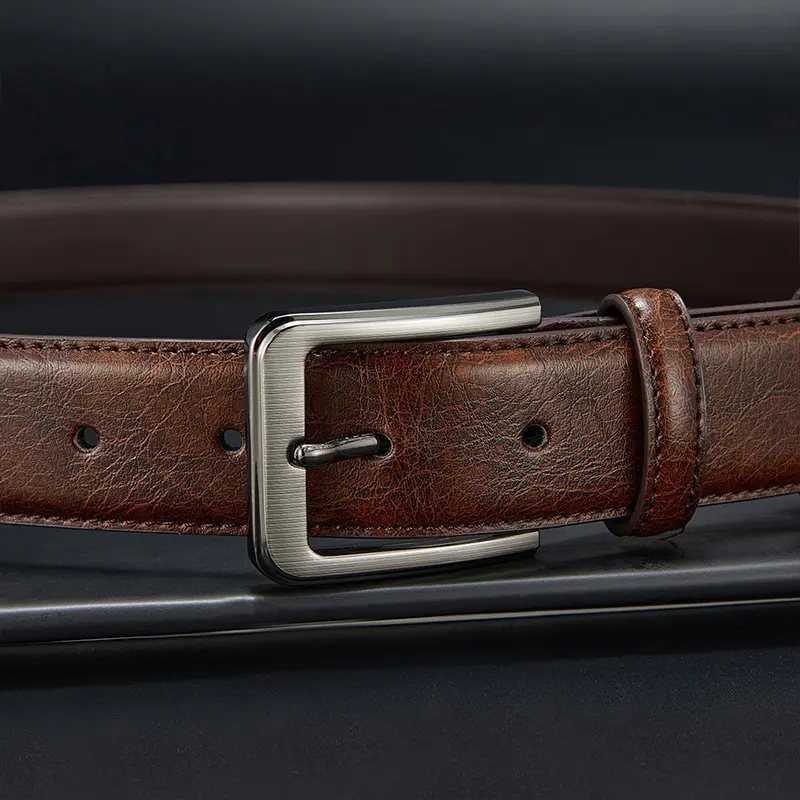 Authentic genuine leather luxury brand men's belt, fashionable business alloy needle buckle belt for men