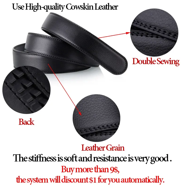 3.5cm Wide No Buckle Real Genuine Leather Belt Without Automatic Buckle Strap Designer Belts Men High Quality Black Coffee