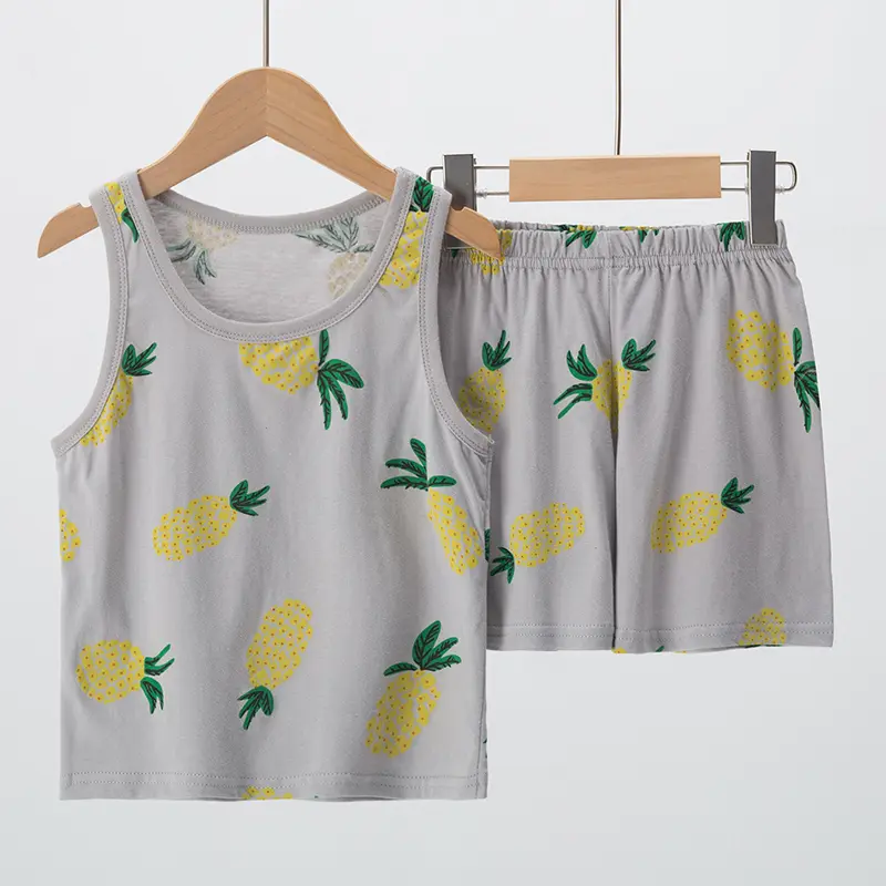 2-piece Children's Summer Cotton Dinosaur Suit Boy Casual Comfortable Round Neck Vest Joker Comfortable Breathable Shorts Girl T