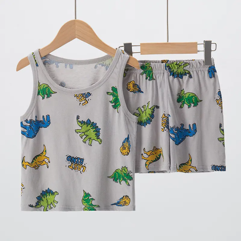 2-piece Children's Summer Cotton Dinosaur Suit Boy Casual Comfortable Round Neck Vest Joker Comfortable Breathable Shorts Girl T