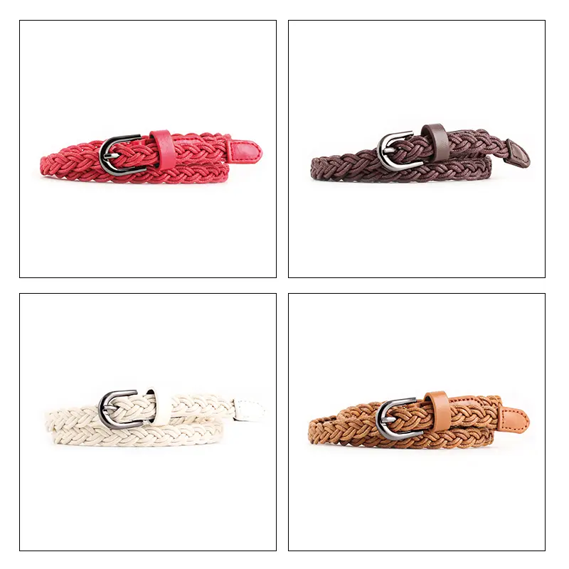 Brand Designer Casual Dress Belts for Women Thin Braid Genuine Leather Belt for Jeans Pin Buckle Female Strap Candy Color