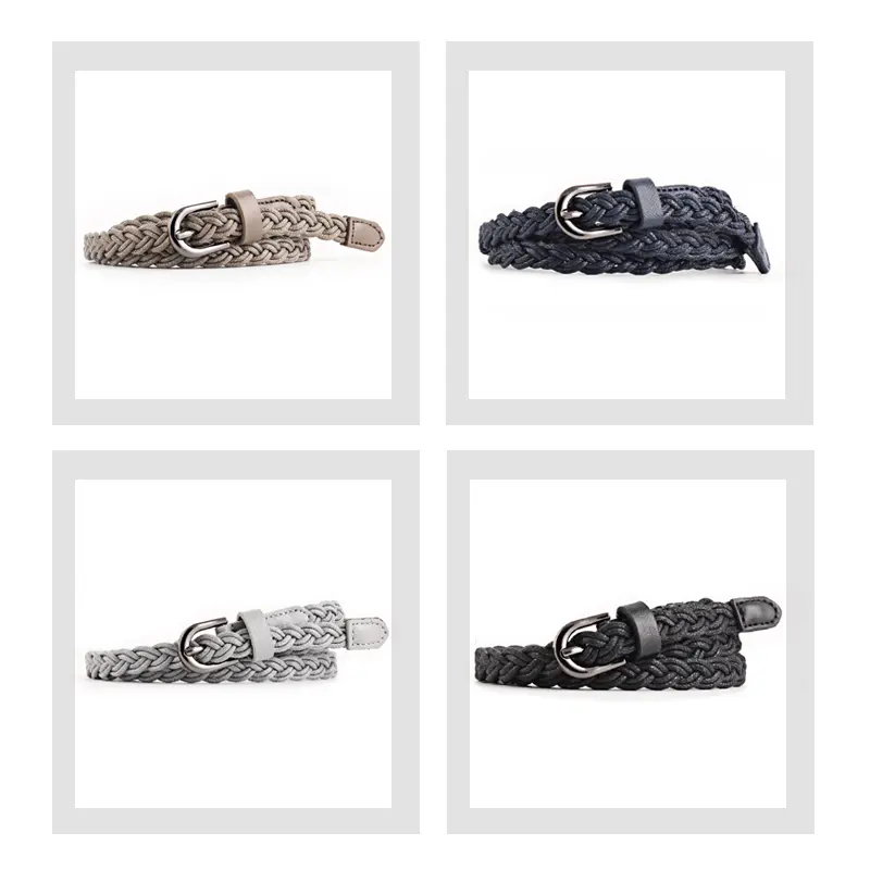 Brand Designer Casual Dress Belts for Women Thin Braid Genuine Leather Belt for Jeans Pin Buckle Female Strap Candy Color