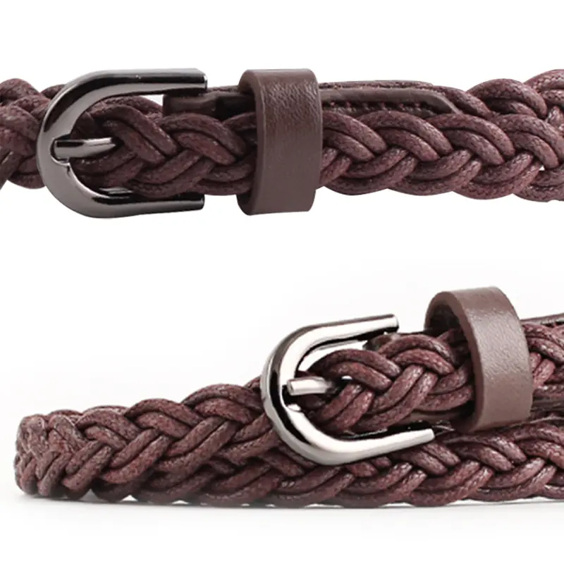 Brand Designer Casual Dress Belts for Women Thin Braid Genuine Leather Belt for Jeans Pin Buckle Female Strap Candy Color