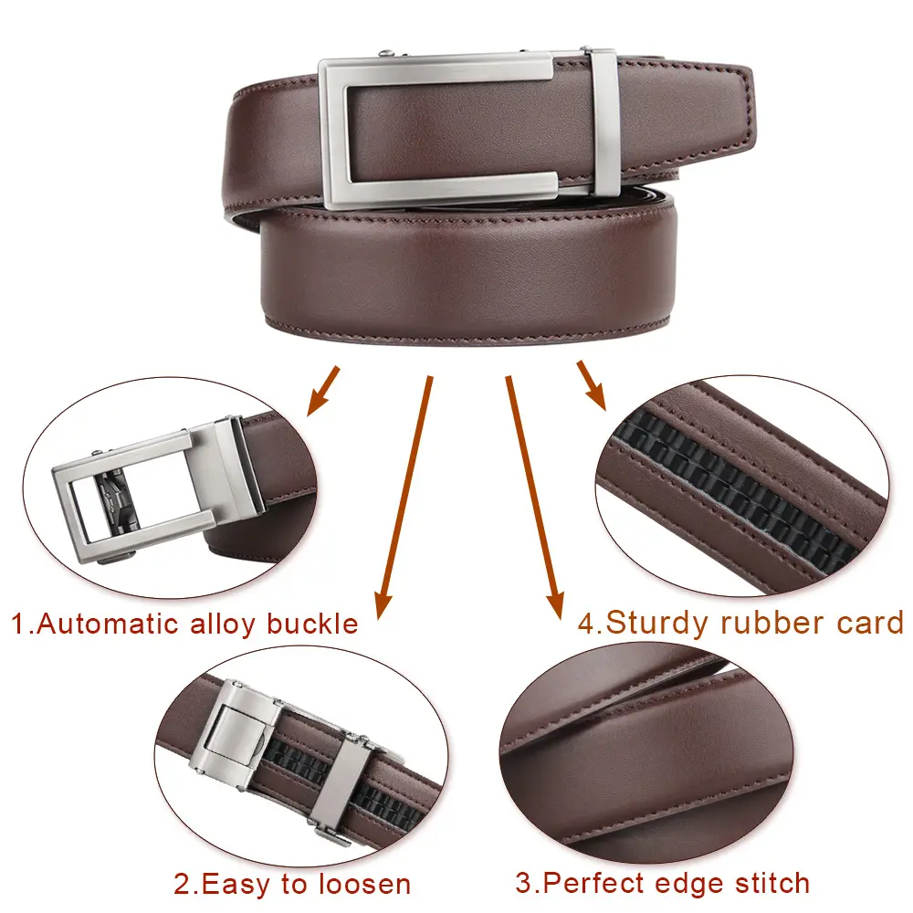 Luxury Designer Leather Man Belt Top Quality Ratchet Belt Strap Automatic Brown Mens Belts Cowhide 135cm Big Size
